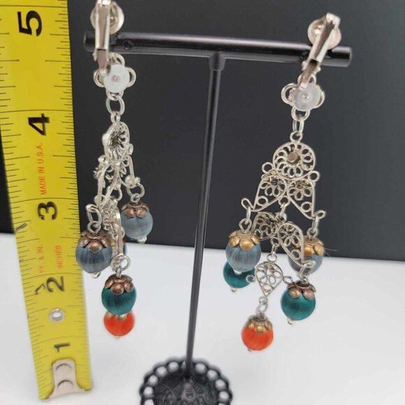 Beautiful silver tone clip-on filagree dangle earrings GUC - Picture 9 of 9